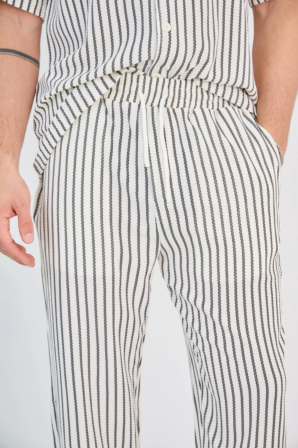 Ensemble Maille Rayée Écru Pantalon