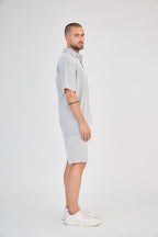 Ecru Striped Knit Shorts Set