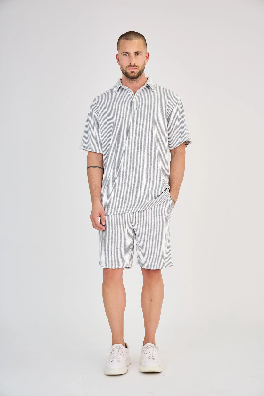 Ensemble Maille Rayée Écru Short