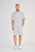 Ecru Striped Knit Shorts Set