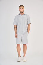 Ecru Striped Knit Shorts Set