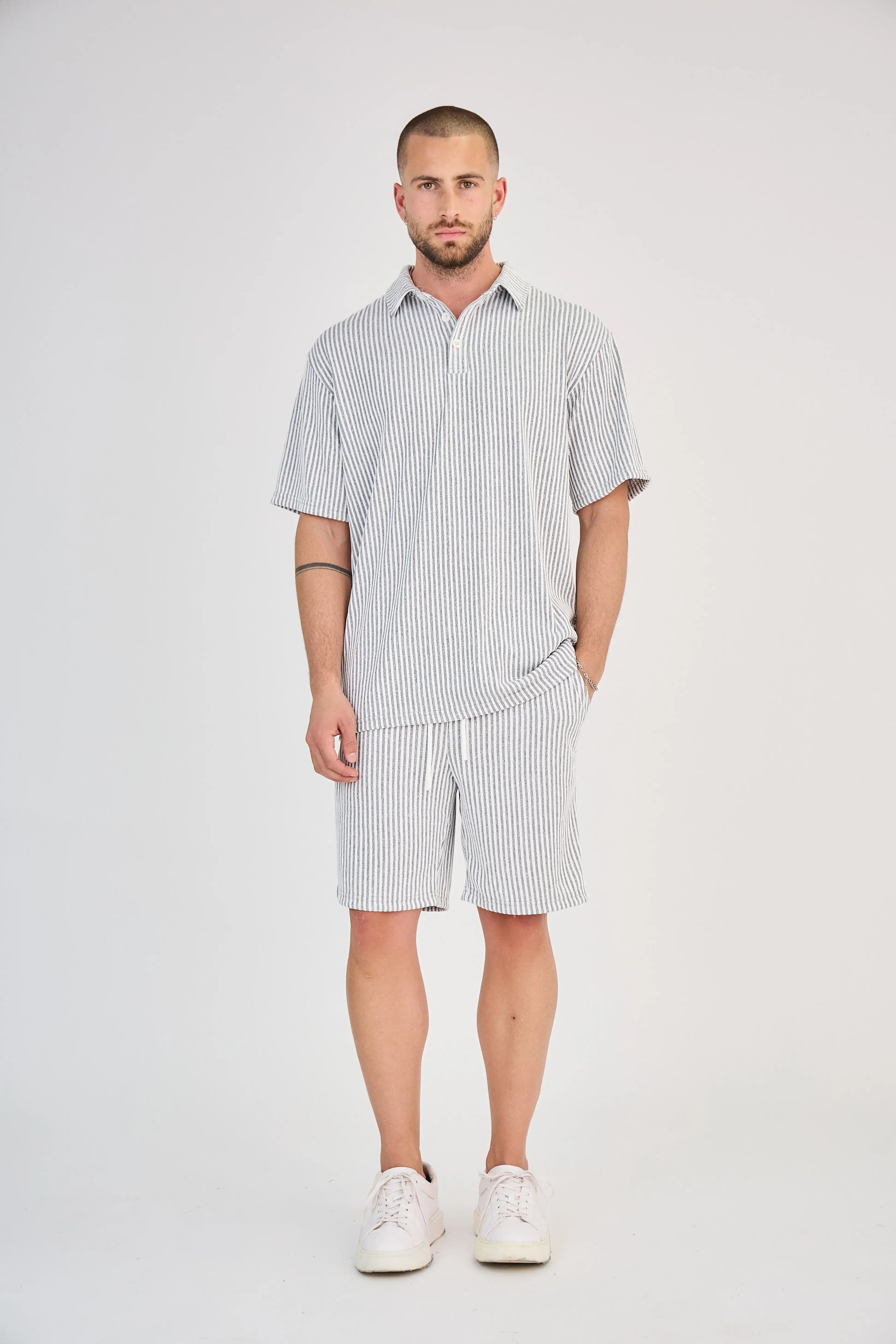 Ensemble Maille Rayée Écru Short