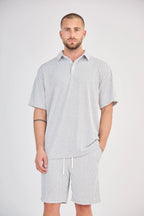Ecru Striped Knit Shorts Set