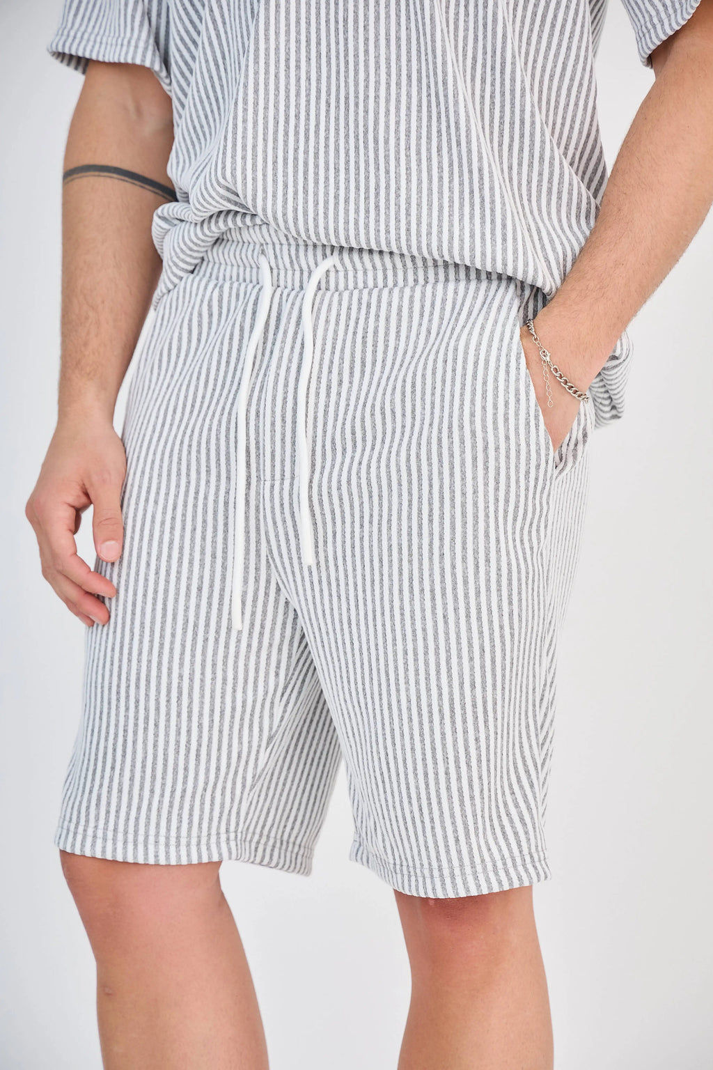 Ensemble Maille Rayée Écru Short