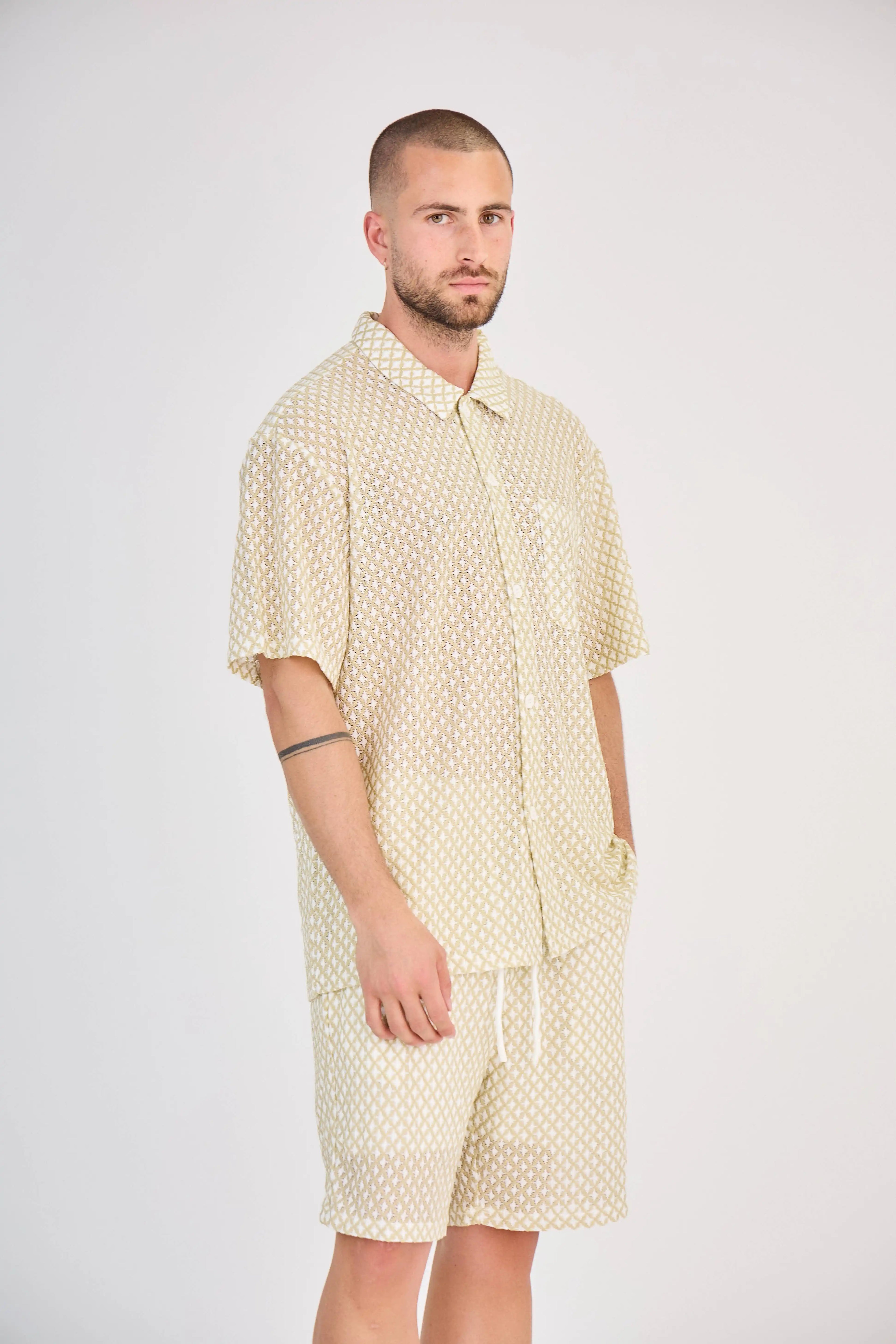 Ensemble Maille Géométrique Ajourée Beige