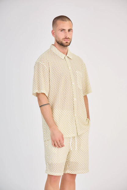 Ensemble Maille Géométrique Ajourée Beige