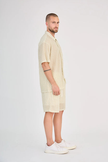 Ensemble Maille Géométrique Ajourée Beige