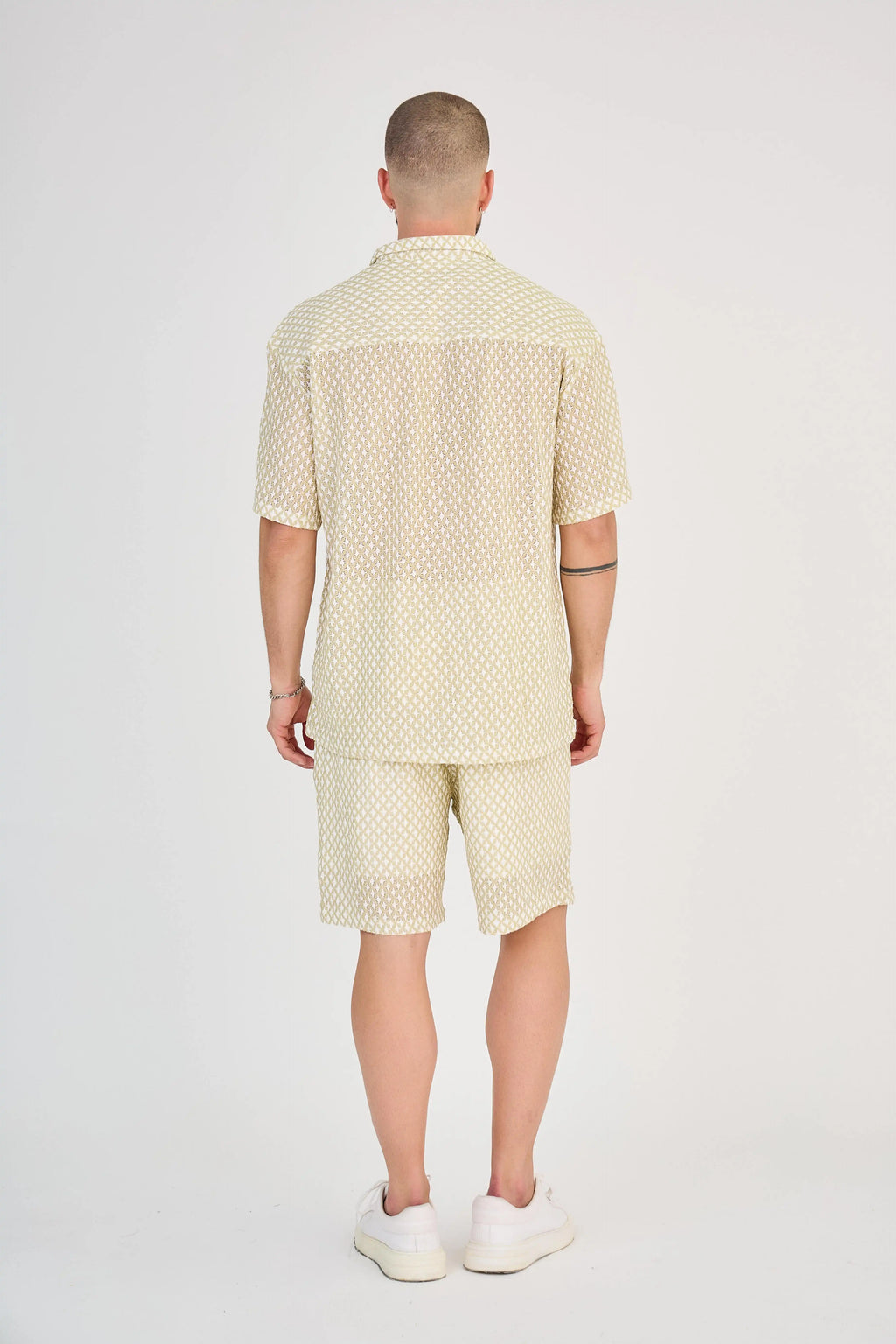 Beige Openwork Geometric Mesh Set