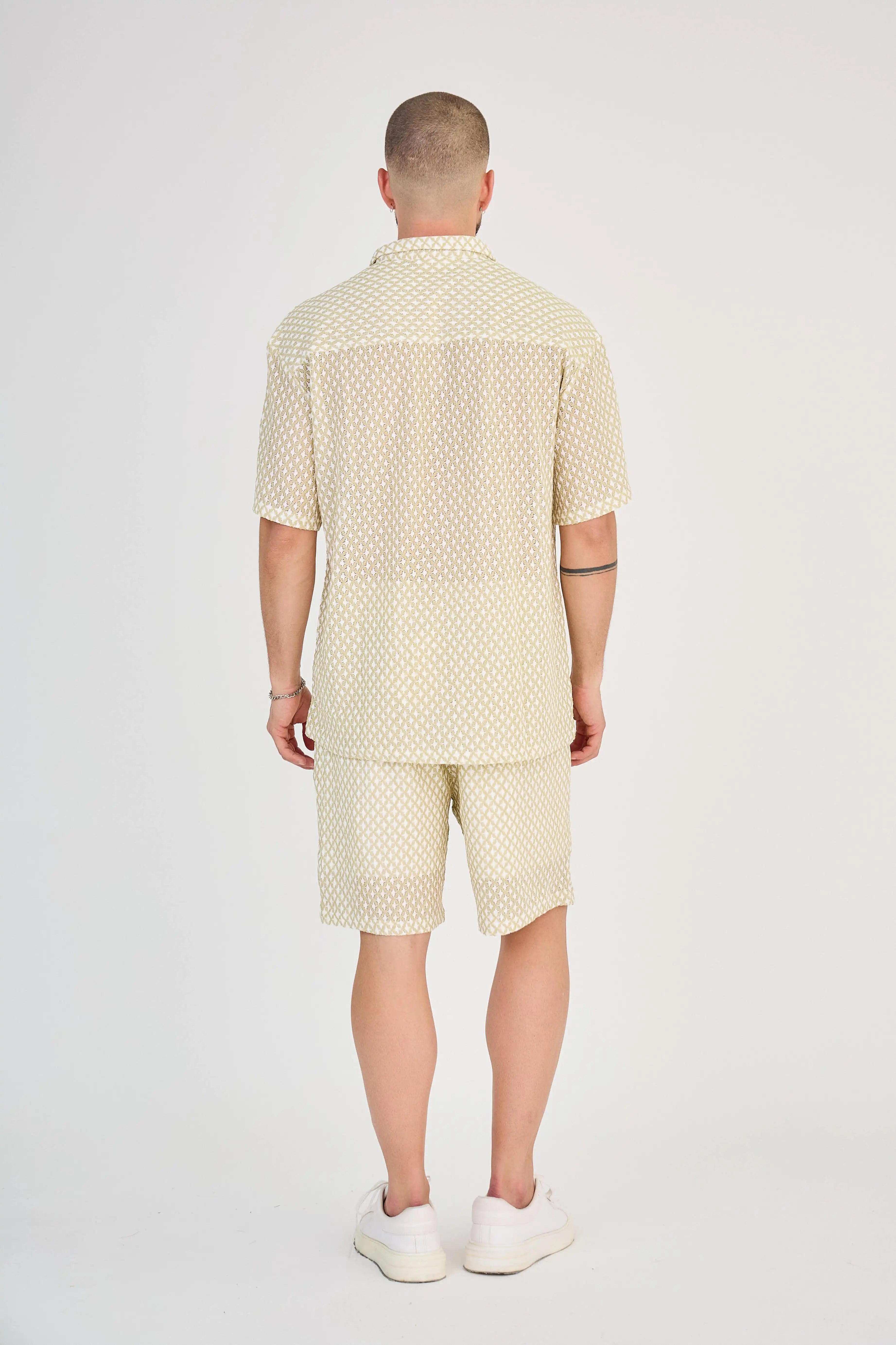 Ensemble Maille Géométrique Ajourée Beige