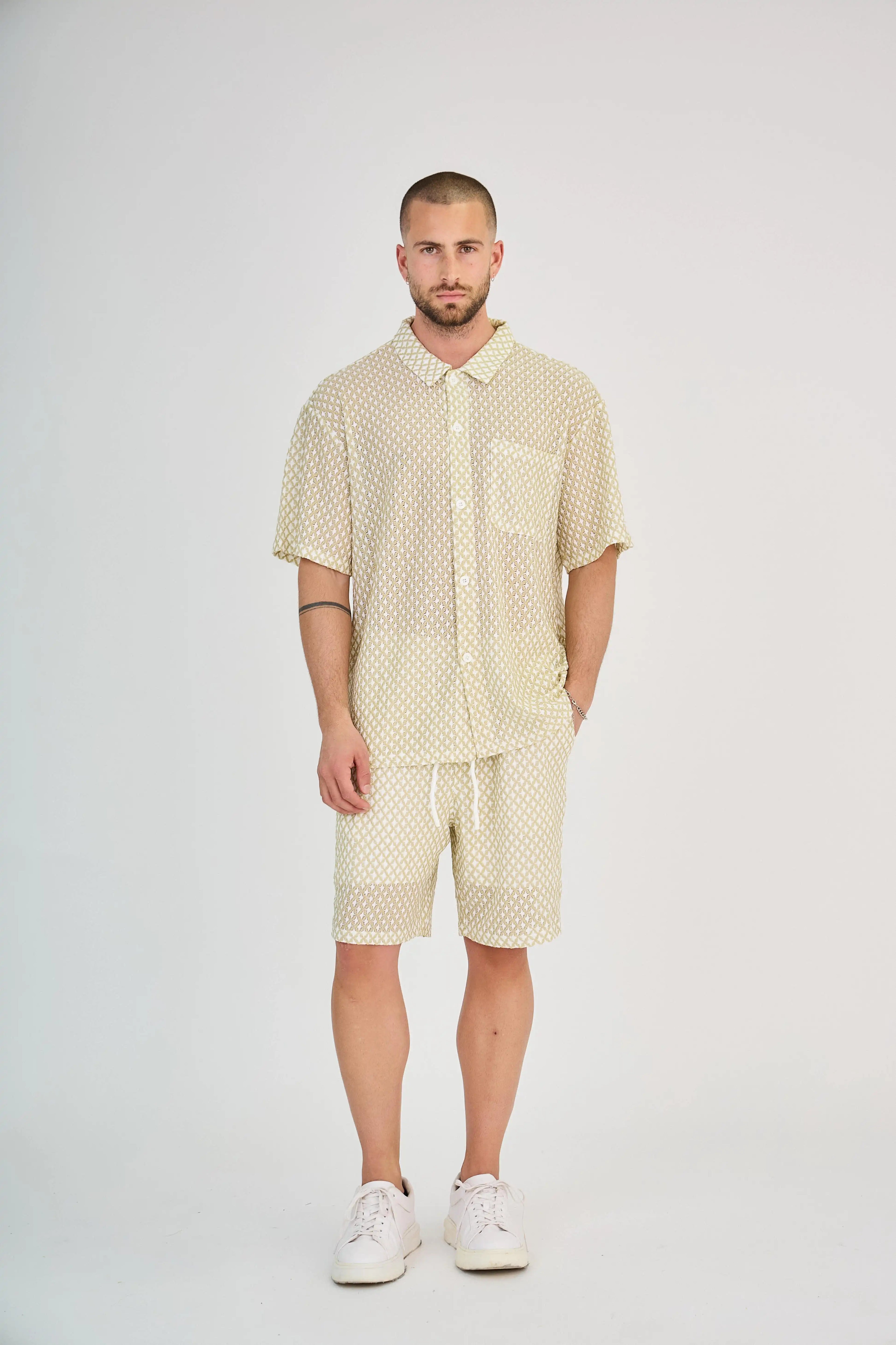 Ensemble Maille Géométrique Ajourée Beige