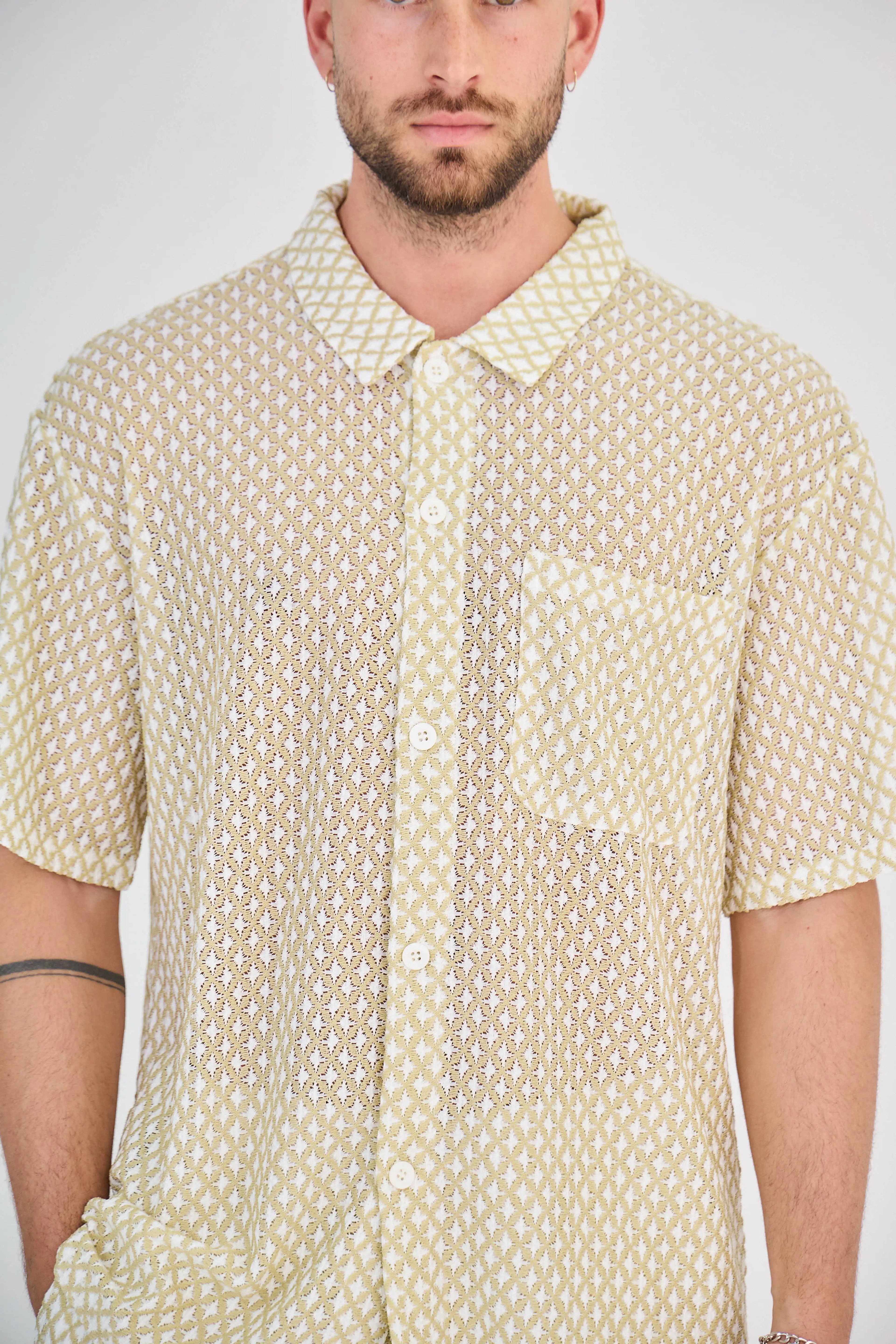 Ensemble Maille Géométrique Ajourée Beige