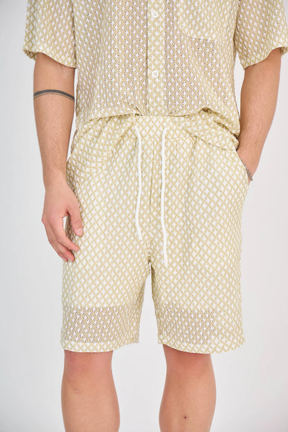 Ensemble Maille Géométrique Ajourée Beige