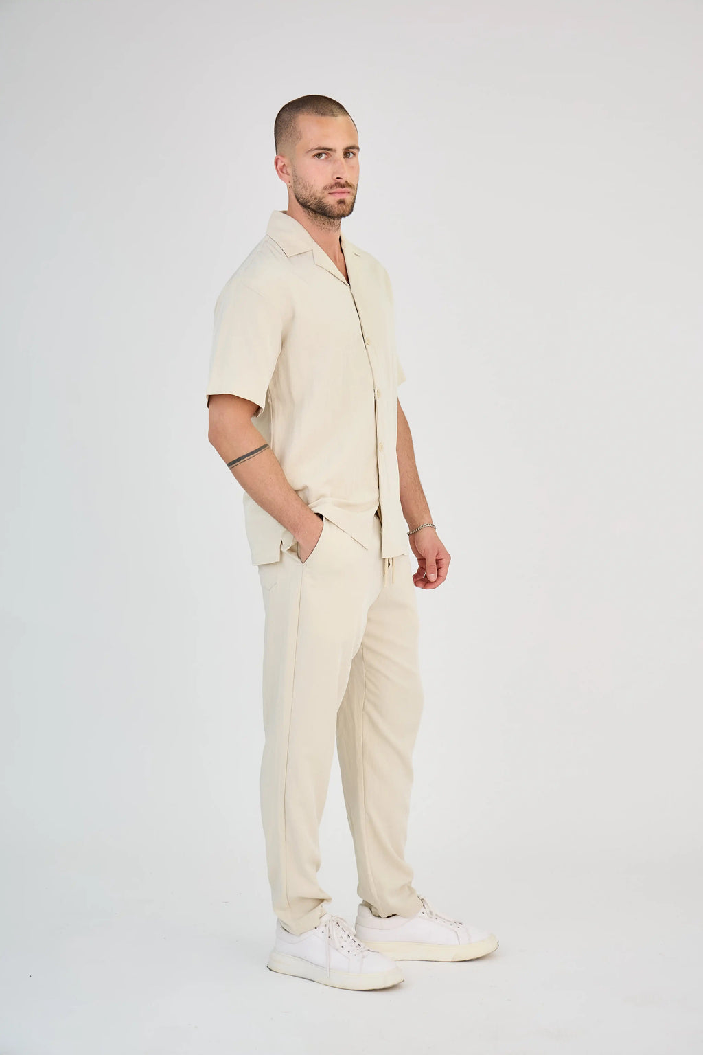 Beige Fluid Pants Set