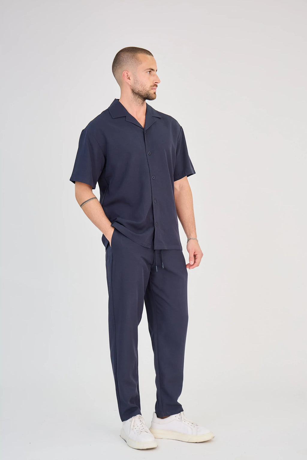 Navy Blue Fluid Pants Set