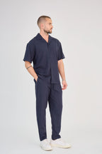 Navy Blue Fluid Pants Set
