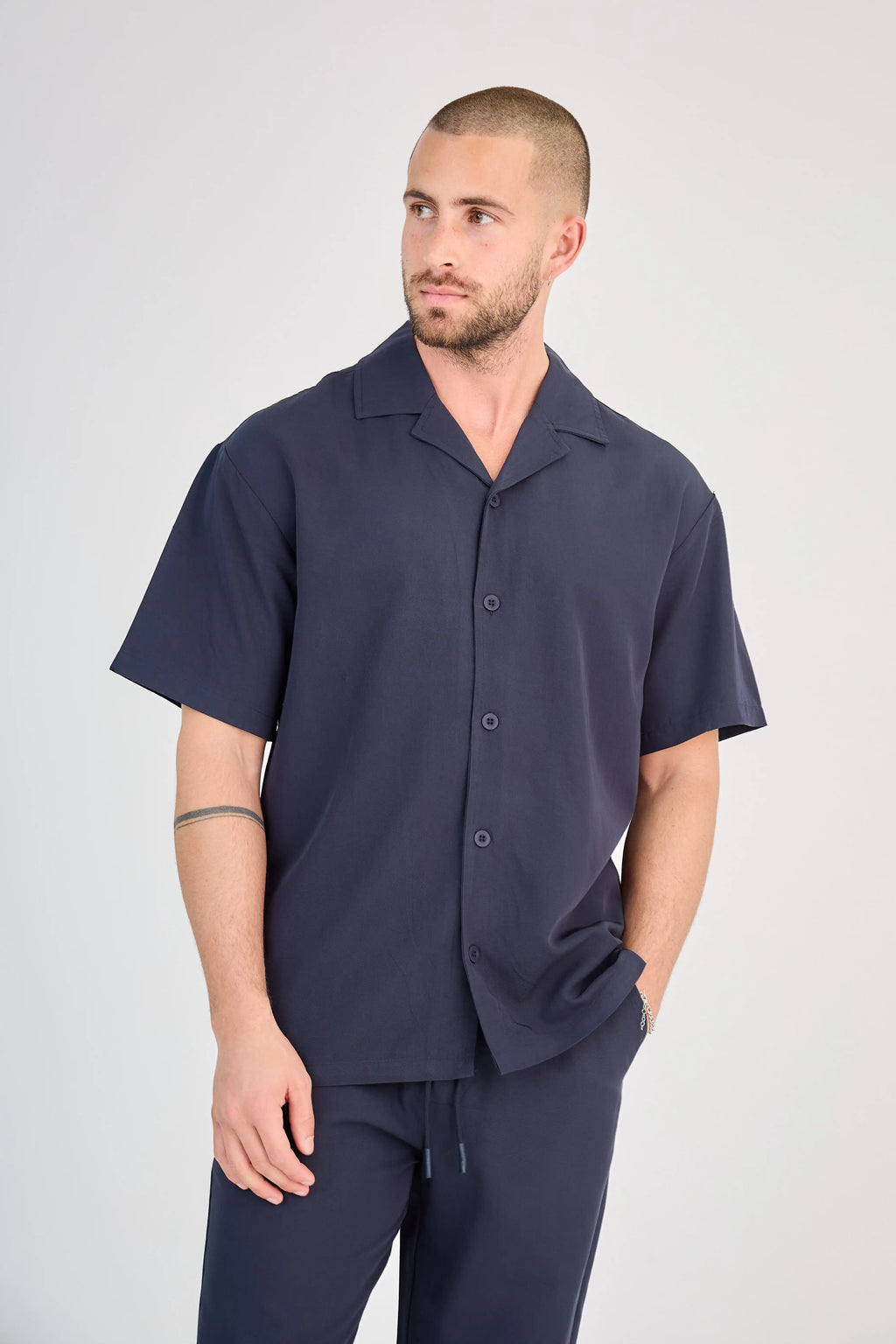 Navy Blue Fluid Pants Set