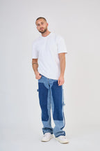 Blue Detailed Two-Tone Cargo Jeans