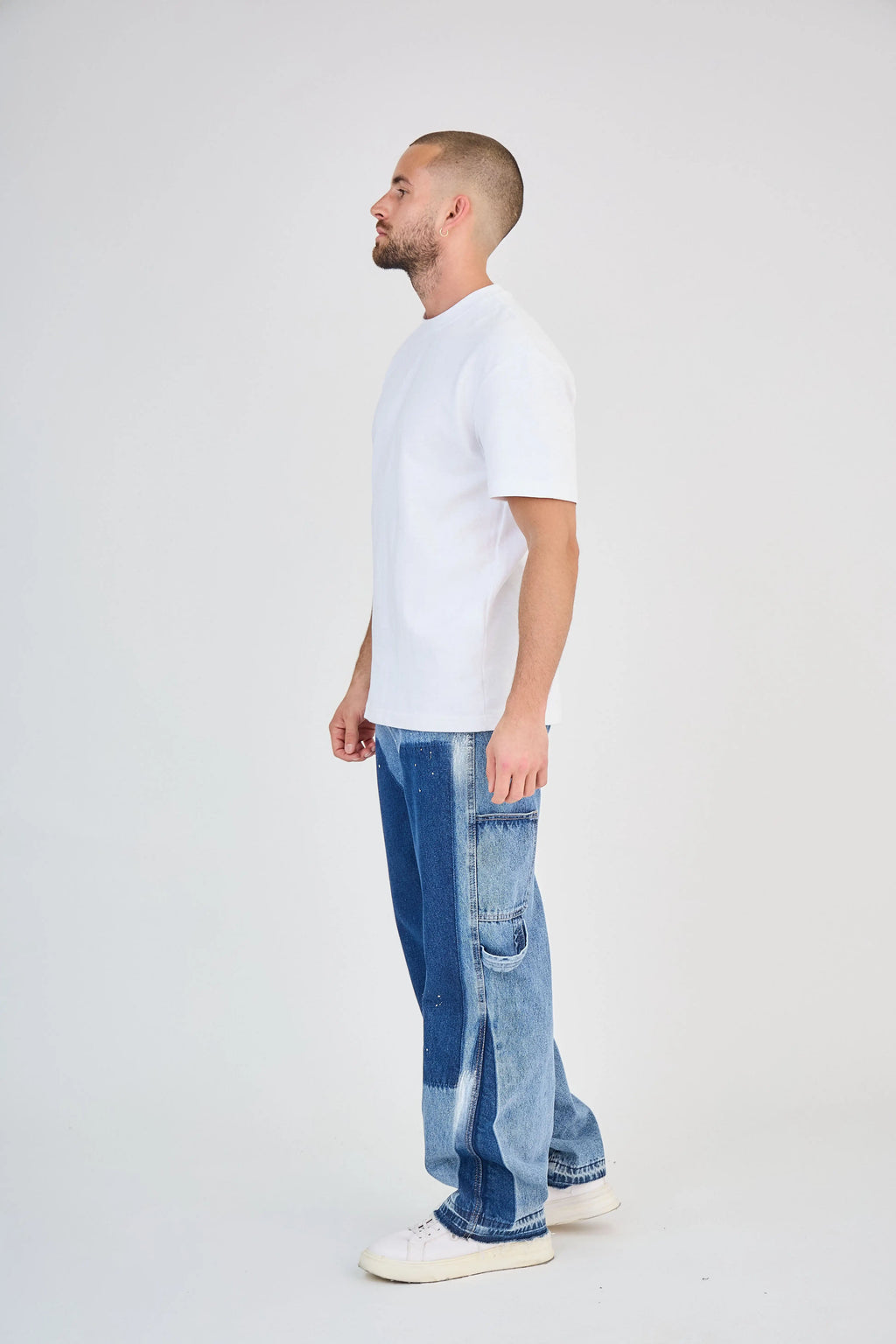 Jean Cargo Bicolore Bleu Détaillé