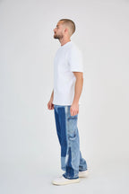 Blue Detailed Two-Tone Cargo Jeans