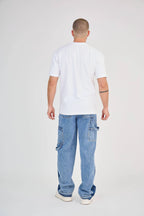 Blue Detailed Two-Tone Cargo Jeans