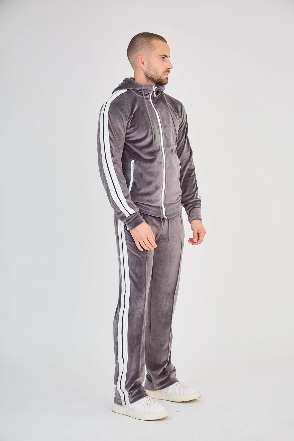 Grey Zipped Velvet Set