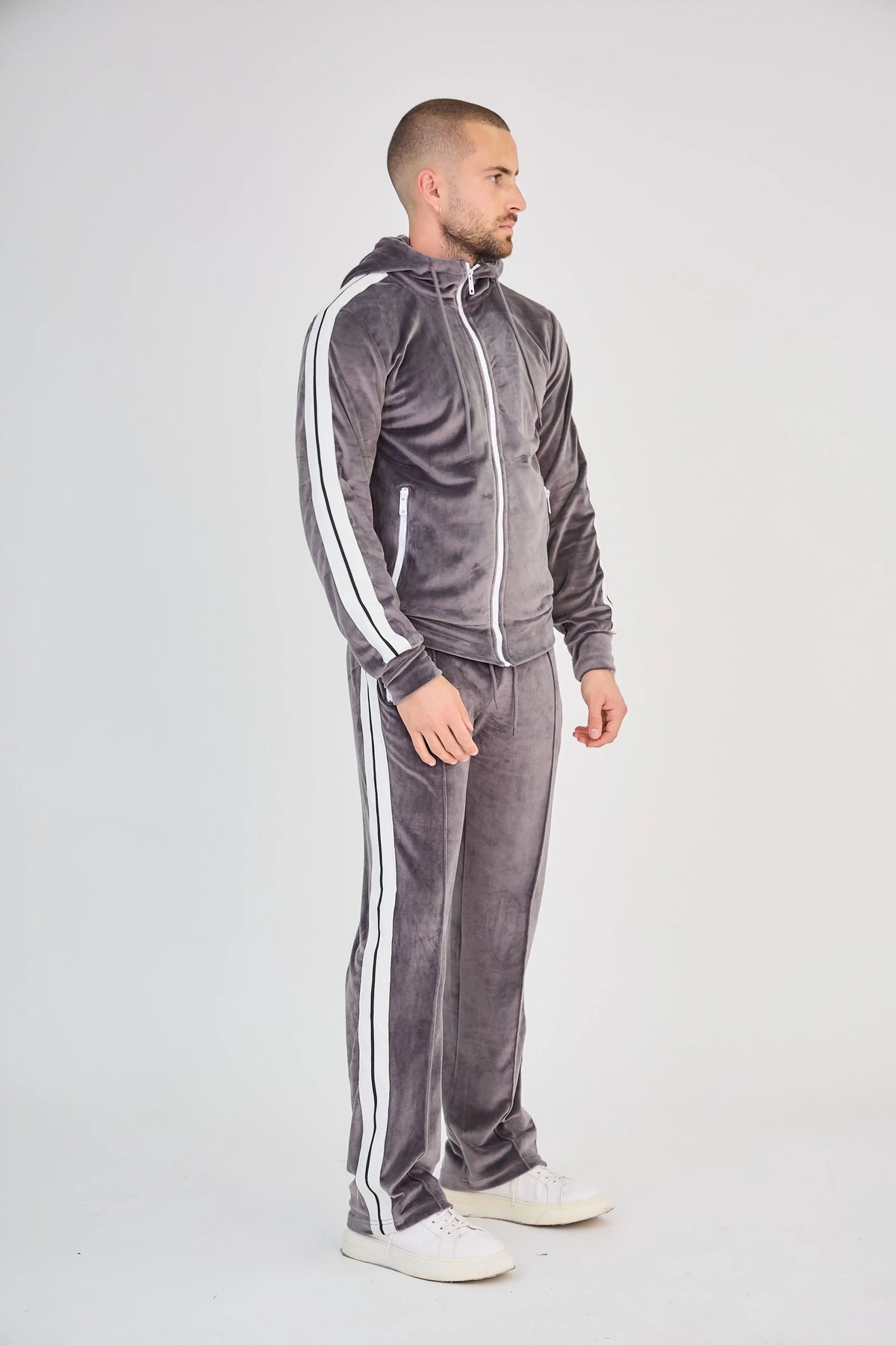Grey Zipped Velvet Set