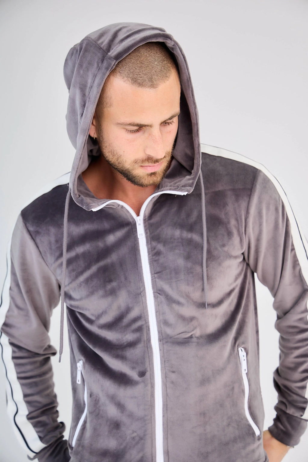Grey Zipped Velvet Set
