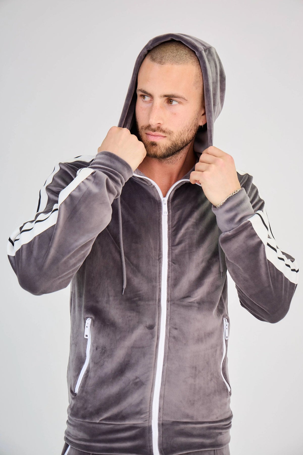 Grey Zipped Velvet Set