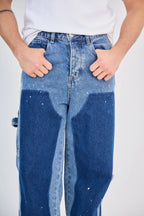 Blue Detailed Two-Tone Cargo Jeans
