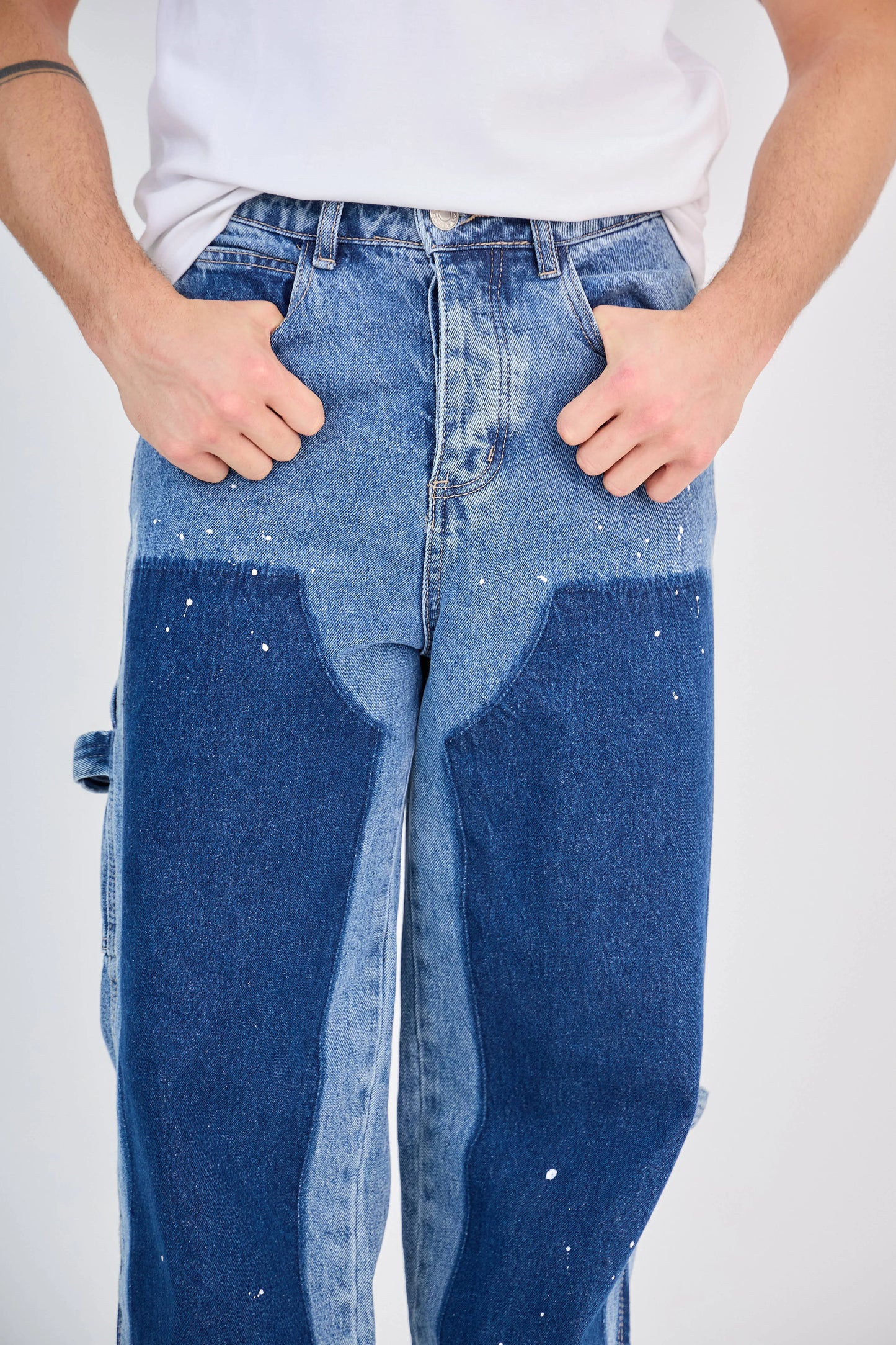 Jean Cargo Bicolore Bleu Détaillé