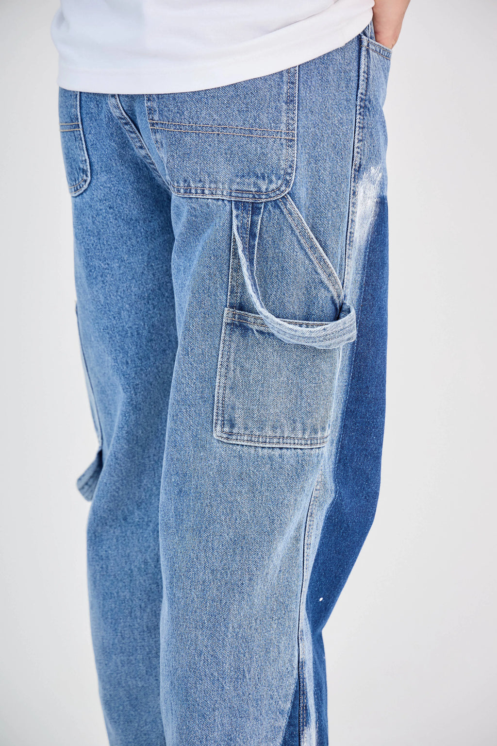 Jean Cargo Bicolore Bleu Détaillé