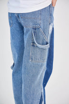 Blue Detailed Two-Tone Cargo Jeans