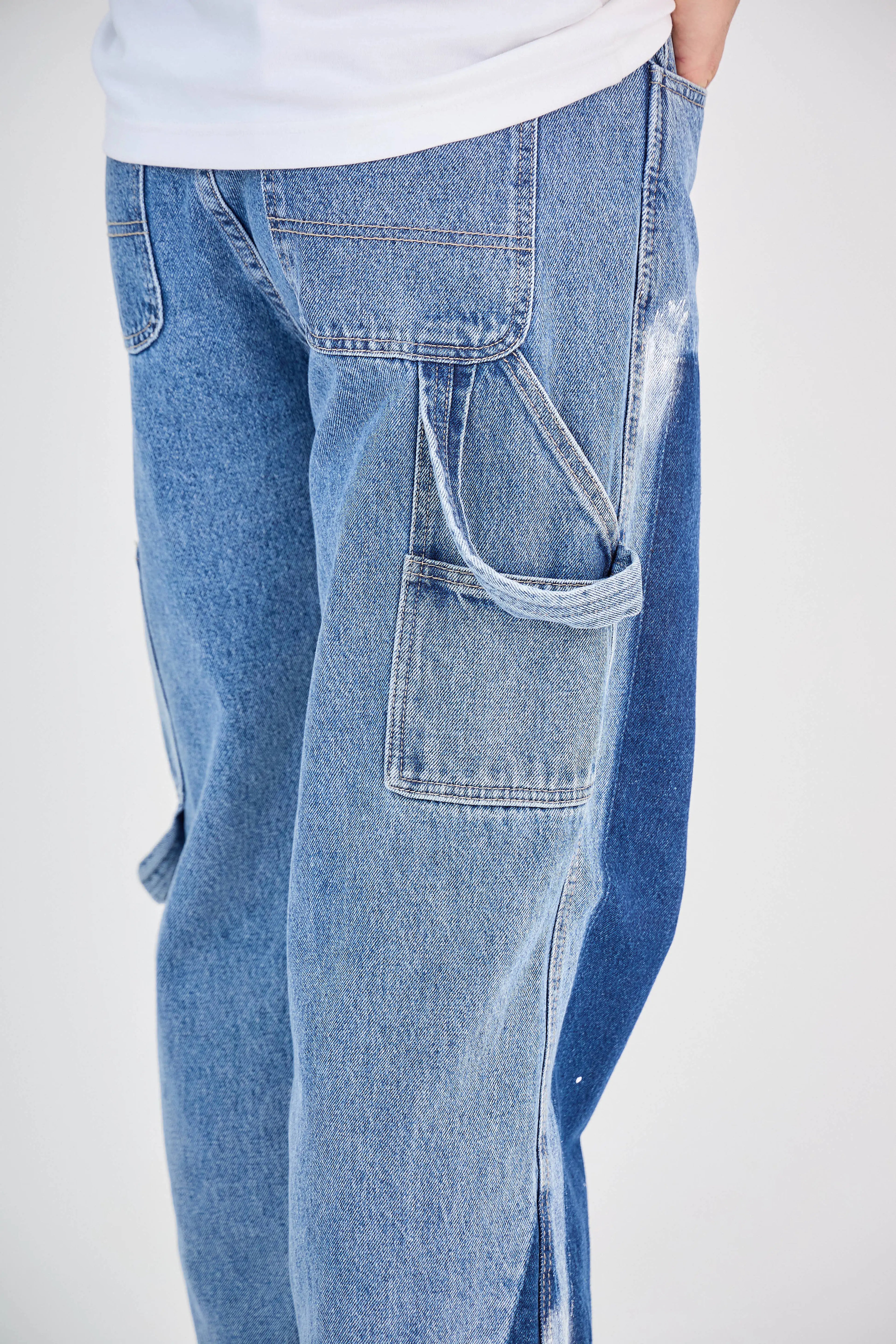 Jean Cargo Bicolore Bleu Détaillé