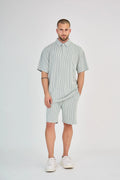 Green Striped Mesh Shorts Set