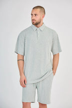 Green Striped Mesh Shorts Set