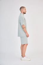 Green Striped Mesh Shorts Set