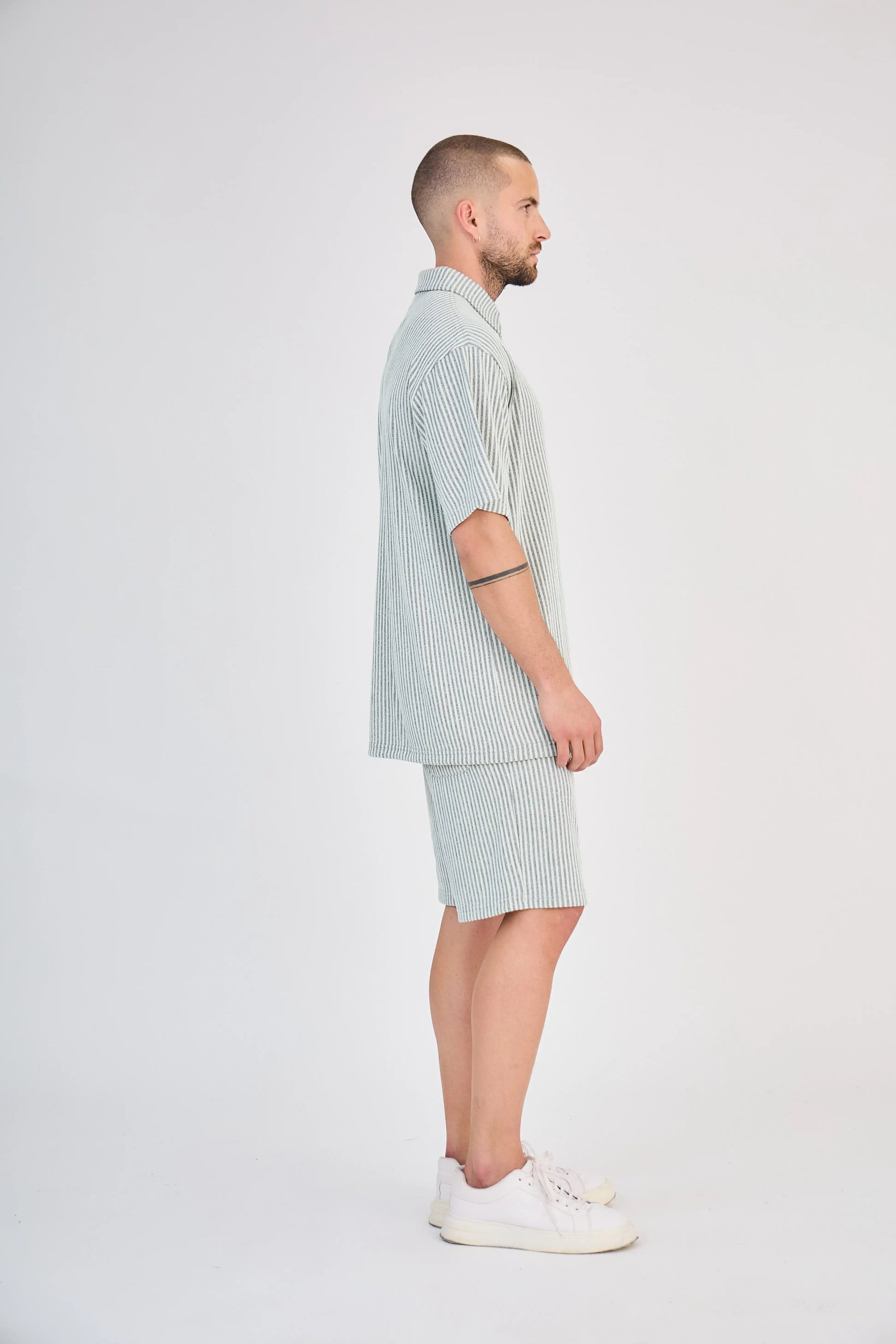 Ensemble Maille Rayée Vert Short