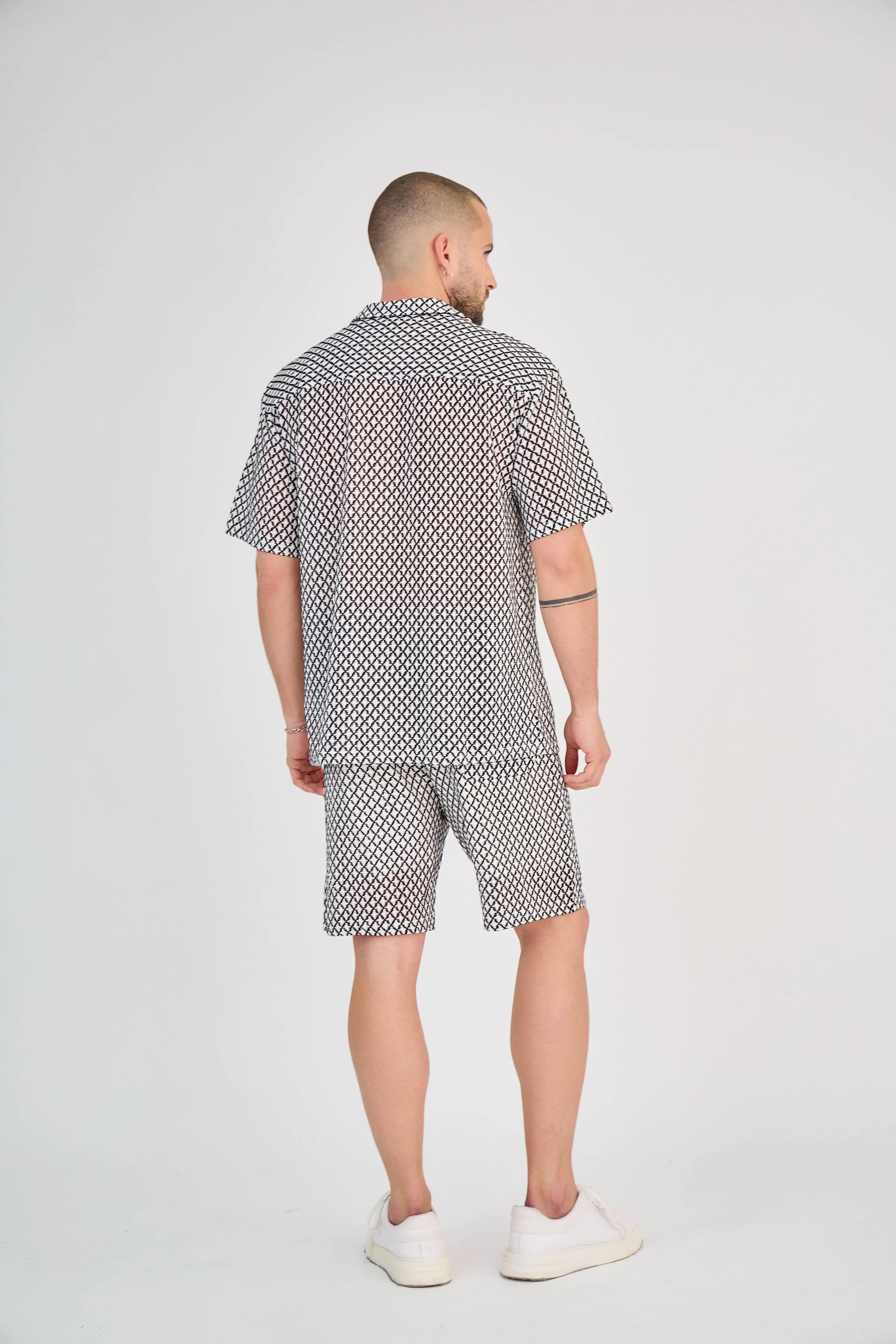 Ensemble Maille Géométrique Ajourée Noir et Blanc