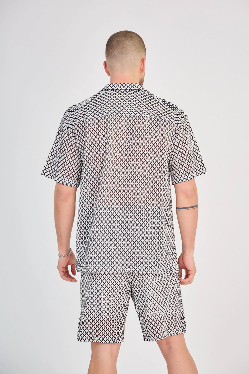 Ensemble Maille Géométrique Ajourée Noir et Blanc