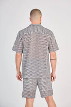 Black and White Openwork Geometric Mesh Set