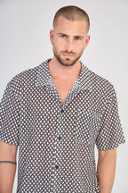 Black and White Openwork Geometric Mesh Set