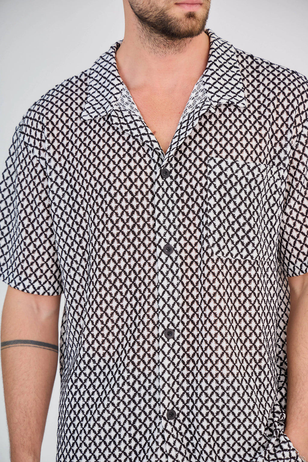 Ensemble Maille Géométrique Ajourée Noir et Blanc