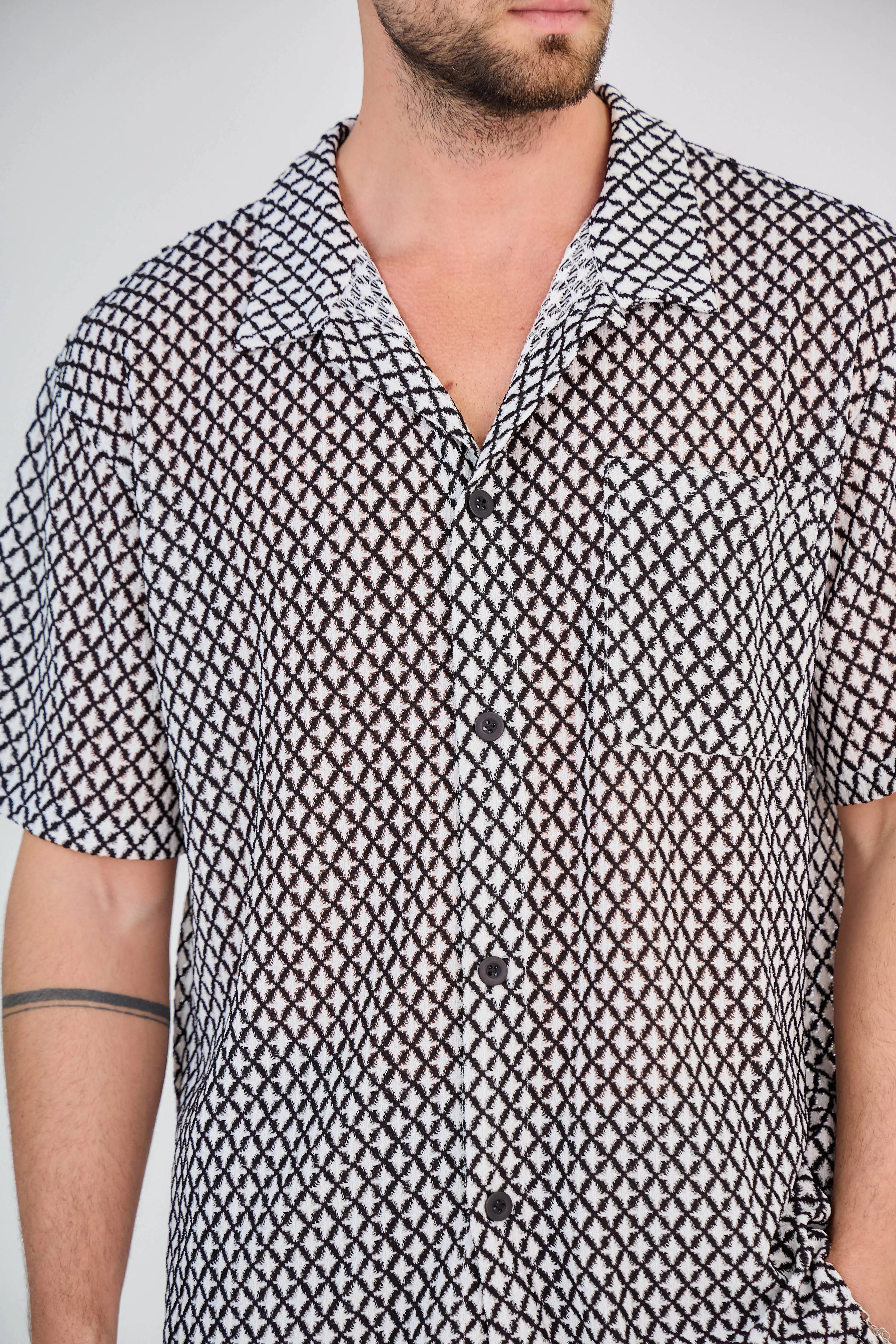 Ensemble Maille Géométrique Ajourée Noir et Blanc