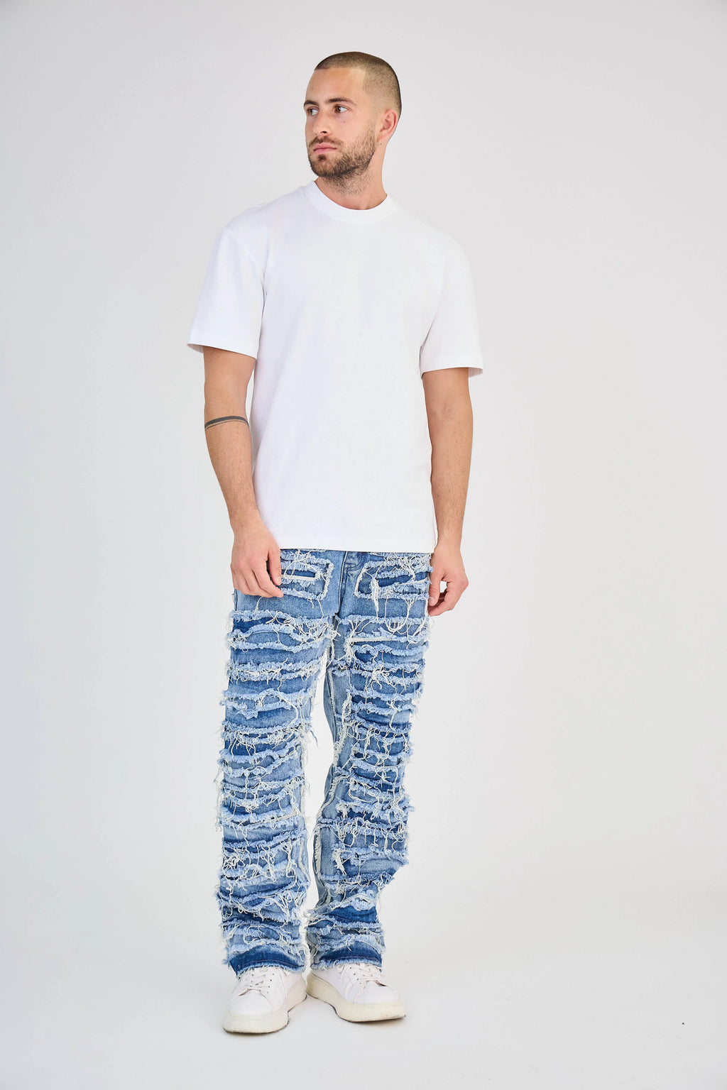 Jean Bleu Délavé Frangé Couture