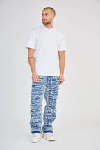 Faded Blue Jeans with Fringes and Seams
