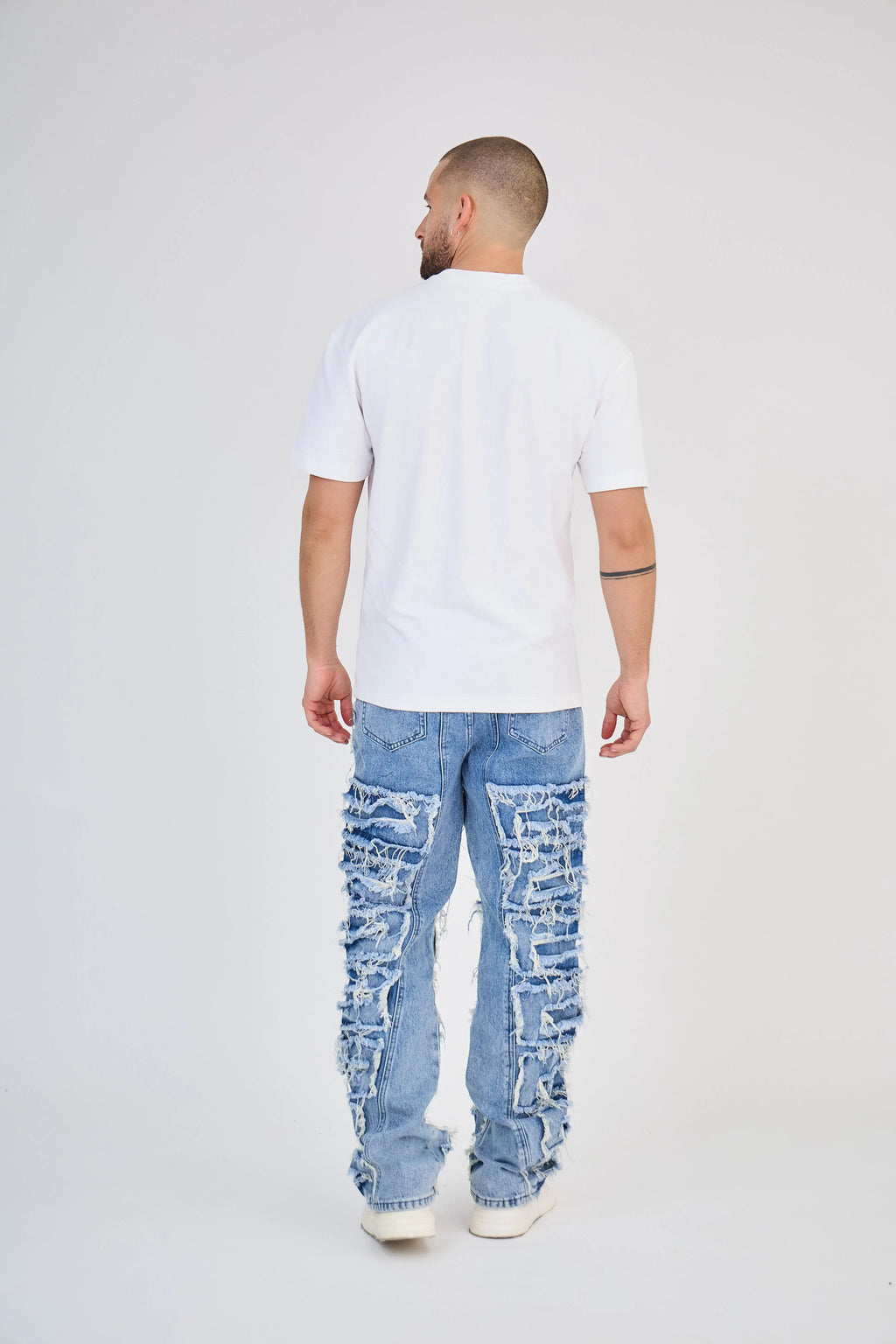 Jean Bleu Délavé Frangé Couture