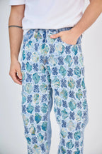 Blue Floral Pattern Jeans
