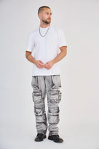 Light Grey Washed Multi-Pocket Cargo Jeans