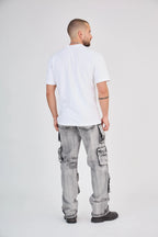 Light Grey Washed Multi-Pocket Cargo Jeans