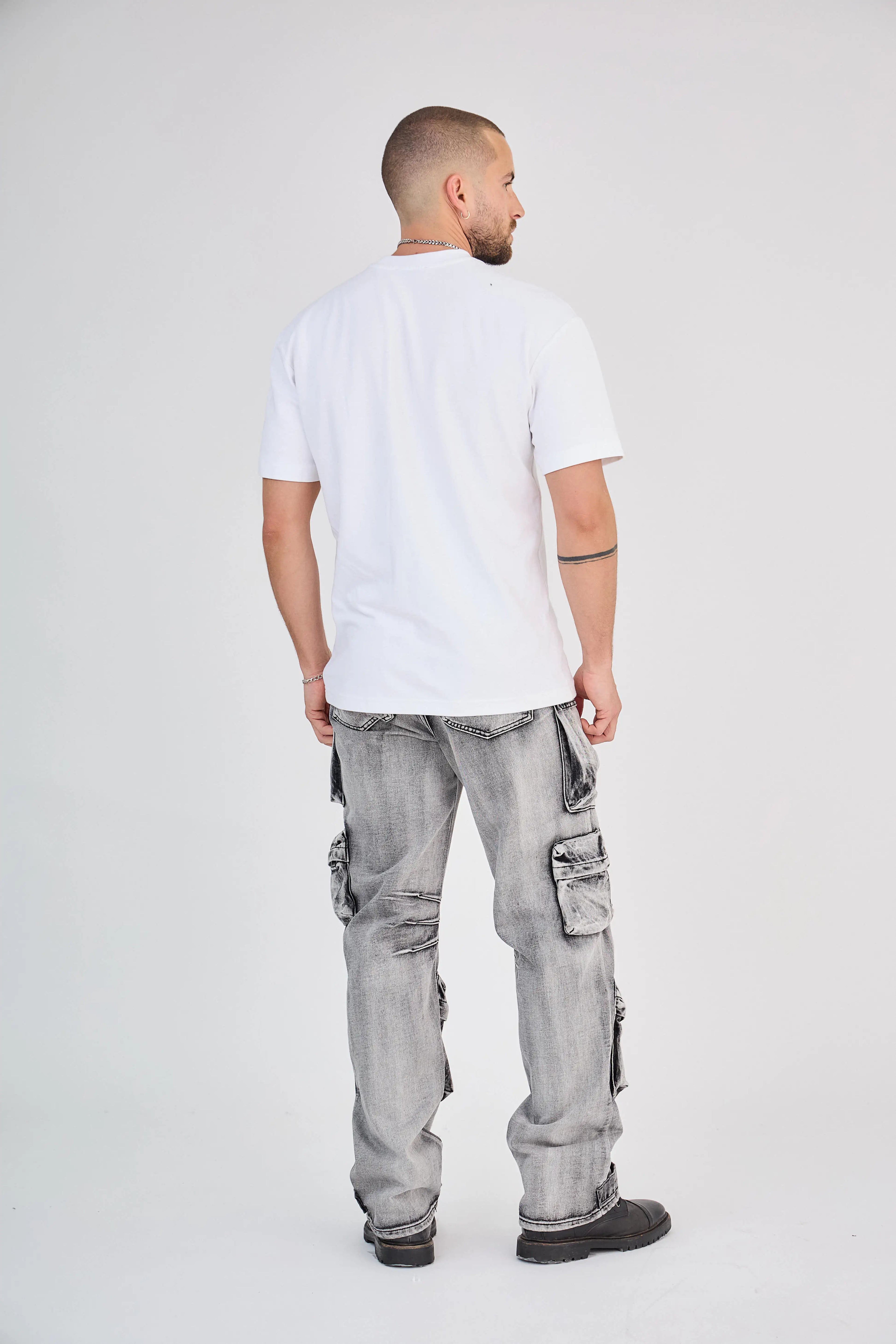 Jean Cargo Multi-Poches Délavé Gris Clair
